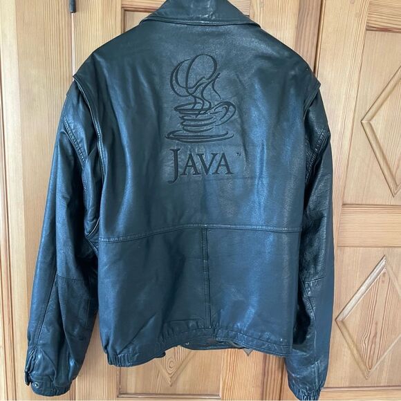 Port Authority Men’s Dark Brown Leather Bomber Jacket Size L with Java Logo - Picture 7 of 12